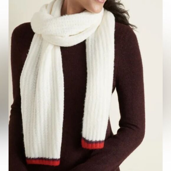 NWT OLD NAVY Ivory/RedSoft-Brushed Shaker-Stitch Scarf Creme de la Creme - Picture 1 of 8